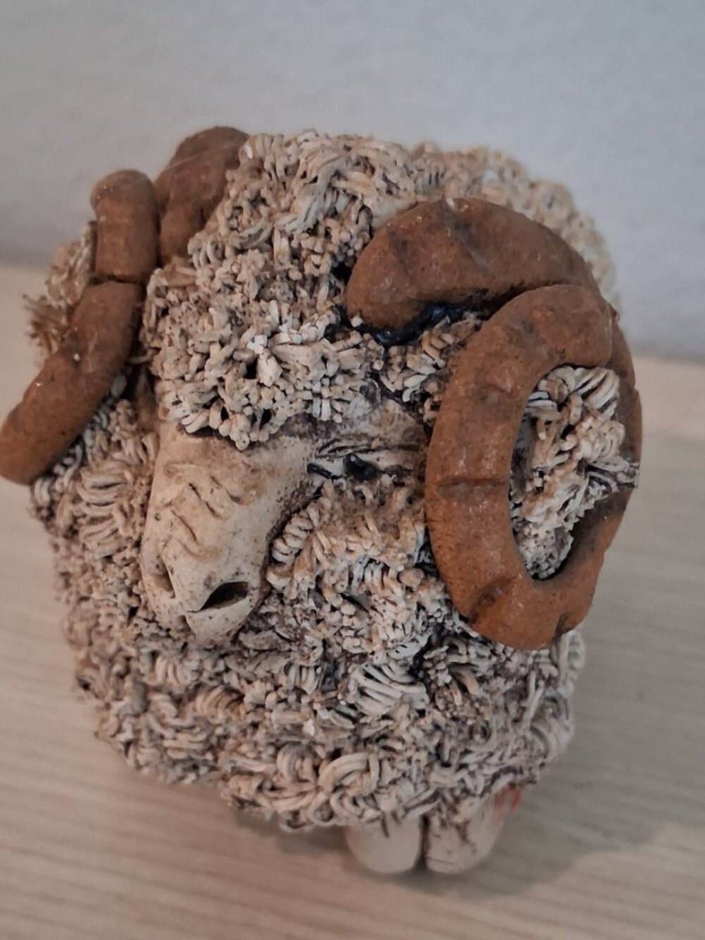 Vintage Studio Pottery Heavy Spaghetti Clay Ram Figurine Curled Horns Sculpture